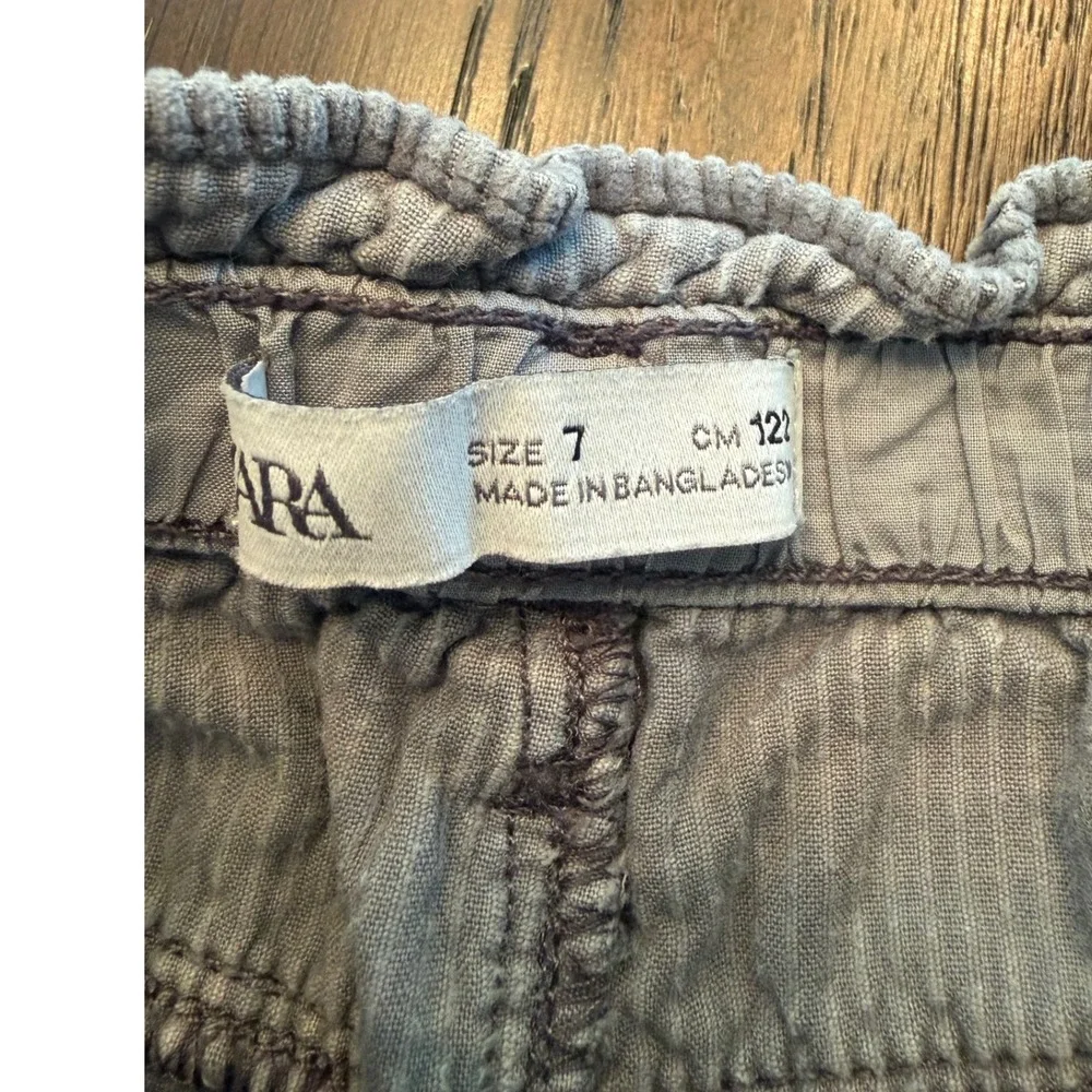 Zara Kids Grey Corduroy Wide Leg Paperbag Waist Pants Size 7 - Picture 2 of 3